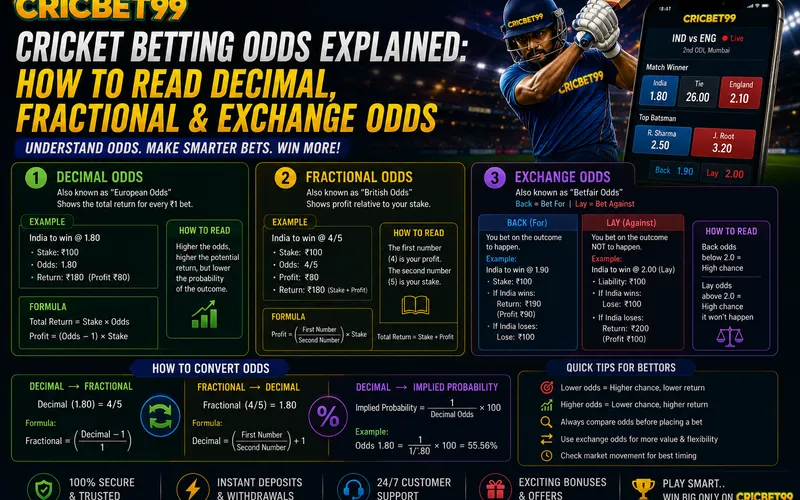 Cricket Betting Odds Explained: How to Read Decimal, Fractional & Exchange Odds